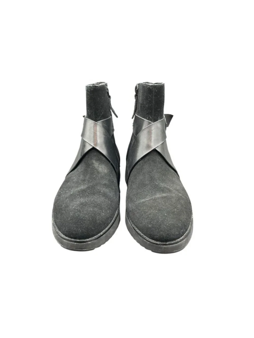 FitFlop Mona Buckle Ankle Boots Wm USA 8 EU 38 Black Suede Leather w Side-Zip